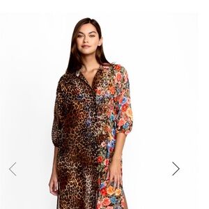 New Johnny Was Leopard and Floral Midi Dress New size S cotton 70% and Silk 30%